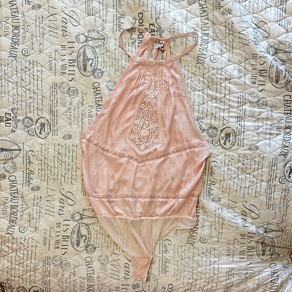 Free people Elegant Pink Lace Halter Bodysuit